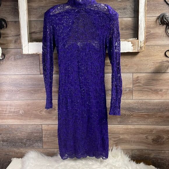 Betsy & Adam Purple Lace Pencil Style Cocktail Dress, Size 9-10, Vintage 80’s - Picture 2 of 10